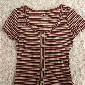 Hollister Women's Short Sleeve Striped Top - Red and White